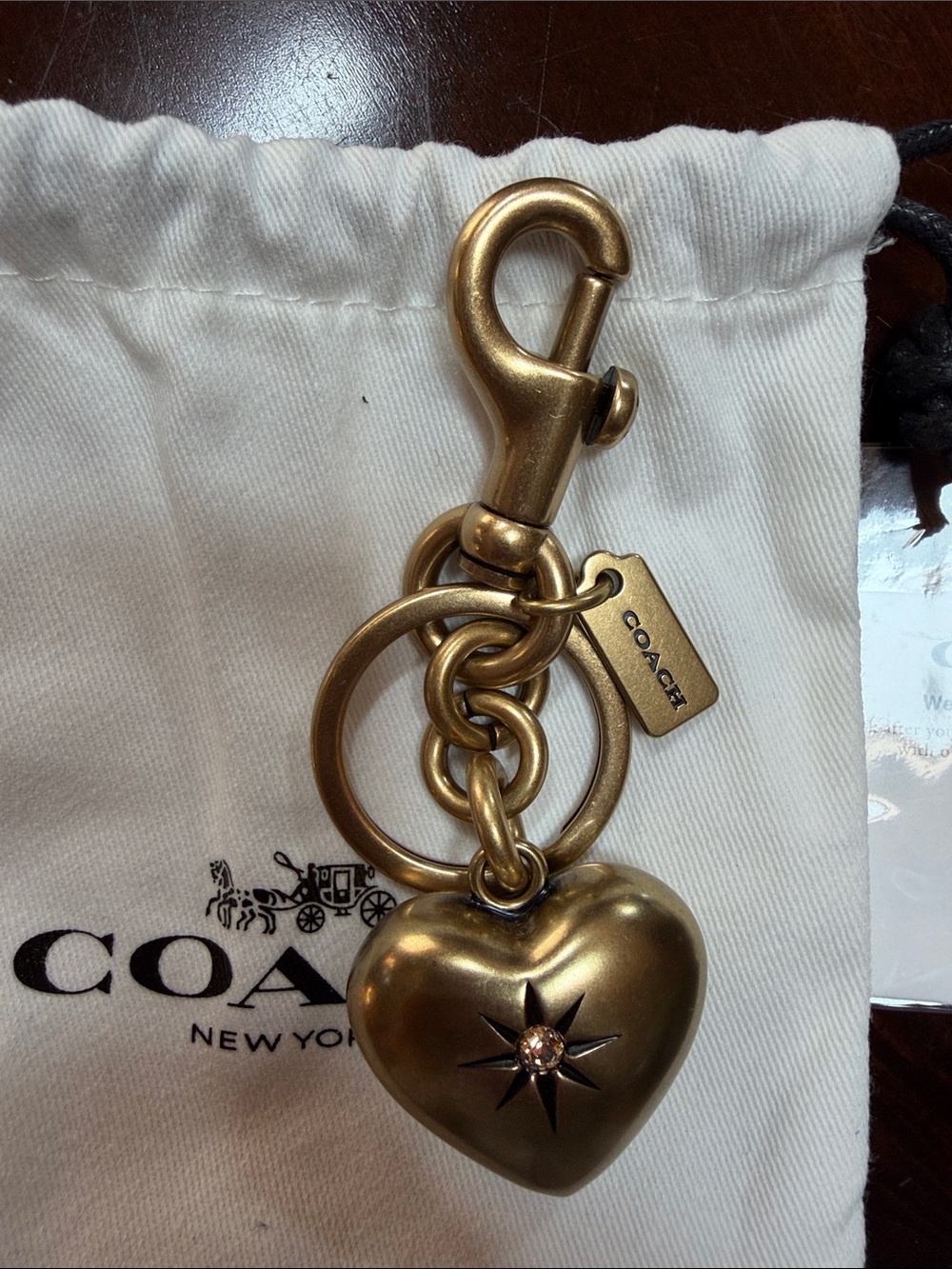 Coach Gold Heart Charm Keychain with Star Accent